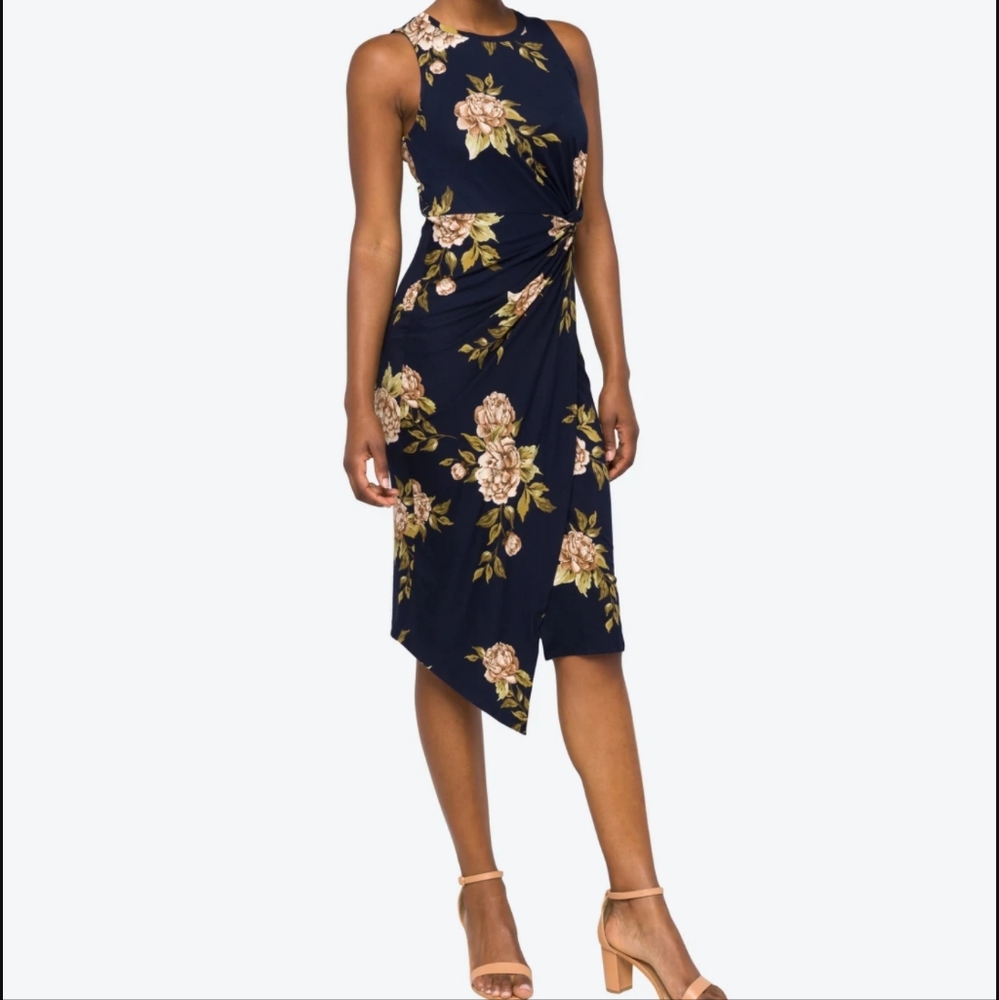 NINE BRITTON Abigail Brushed Knit Midi Dress S Navy